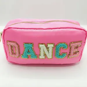 Light Pink "DANCE" Cosmetic or Toiletry Bag with Varsity Letter Patches