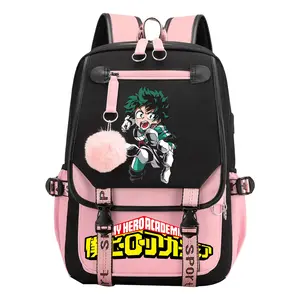 Adult Unisex Backpack Cartoon Hero Academia Cute Bag Waterproof and Dirty Resistant Backpacks Suitable for Business Travel and Sports -Pink