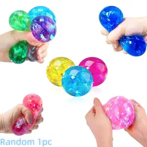 1pc Colorful Laser Sequins Transparent Squishy Toy Ball, Stress Relief Sensory Toy, Portable Pocket Relaxation Gift for Holidays