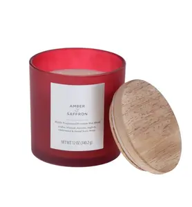 Amber and Saffron Scented 2-Wick Jar Candle 12oz Frosted - Home Fragrance - Freshener, Decor Gift Glass Floral Smooth