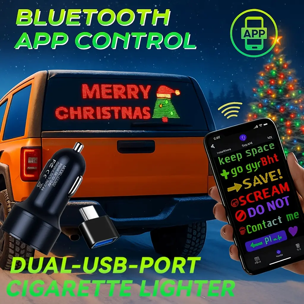 Programmable RGB LED Sign for Christmas & New Year, Bluetooth App-Controlled Flexible Scrolling Message Board, USB Powered DIY Text, Emoji & Animation Display for Car, Home, Bar, Store Window & Party Decor