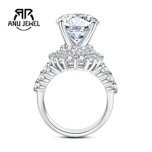AnuJewel 3CT Round Moissanite Engagement Rings D Color 925 Sterling Silver Ring Gift for Anniversary Brithday Women Her with Certificate