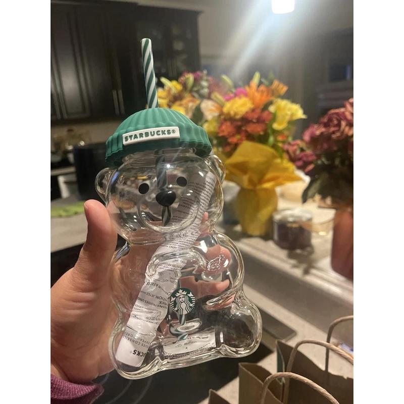 2026 Starbucks Barista Bear Cup Limited Edition Glass Cup Xmas Gift 503 ml R Green Tumbler with Straw Bottle Drink