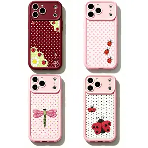 Whimsical Pink Ladybug Phone Case with Cute Cottagecore Aesthetic – Adorable Ladybird Patchwork Polka Dot Floral Design, Kawaii  Cartoon Art, Soft Durable TPU Cover with Lens Protection, Compatible with iPhone 11–17 Pro Max, Ideal Gift for Her & Him