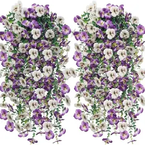 4 Piece Artificial Pansy Wall Hanging, Plant Silk Flowers for Home Wedding Outdoor Garden Decor, Indoor Outdoor Decoration, Artificial Fake Plants Floral Set