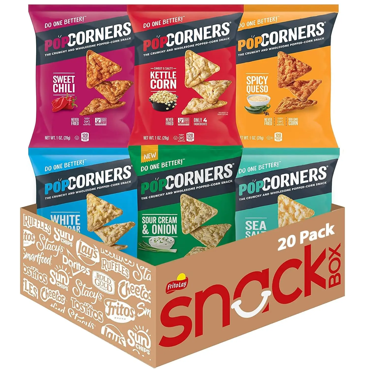 PopCorners Popped Corn Snacks Sampler Pack Gluten Free, 1oz (20 Count) PopCorners Popped Corn Snacks Sampler Pack Gluten Free, 1oz (20 Count)