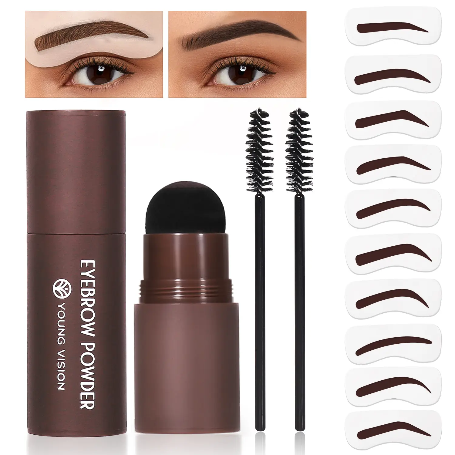Ibcccndc Eyebrow Stamp Powder Kit with Plant Extract for a Natural Look, Easy Blend Contouring Makeup with Pencil for All Skin Types