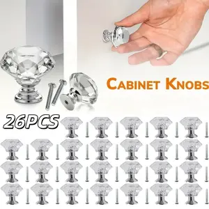 26 PCS Clear Crystal Drawer Knobs,24mm Diamond Acrylic Cabinet Pulls for,Dresser and Cupboard,Home tools,DIY Hand tools,Halloween Decor Gifts