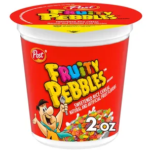 Post Fruity PEBBLES Cereal, Fruity Kids Cereal, Gluten Free Rice Cereal for Kids, 2 OZ Individual Cereal Cup (Pack of 12)