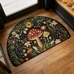 Non-Slip Polyester Door Mat, Vintage Mushroom Design, Vintage Floral Rug, Indoor Outdoor Use, Soft Stress Relief Welcome Rug, Durable Home Decor Carpet, Decorative Area Rug