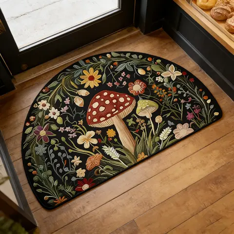 Non-Slip Polyester Door Mat, Vintage Mushroom Design, Vintage Floral Rug, Indoor Outdoor Use, Soft Stress Relief Welcome Rug, Durable Home Decor Carpet, Home Decor Rugs, Decorative Area Rug, Household Decorative Rug, Decorative Mats