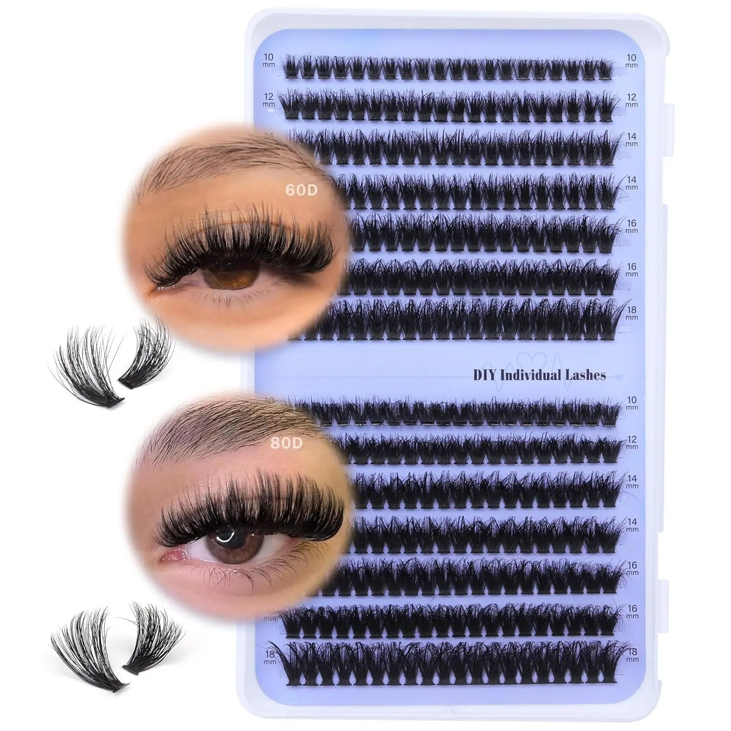 30F-Fluffy 60D & 80D 280PCS Lash Clusters Bundle, DIY Individual Eyelash Extensions, 10-18mm Mixed Lengths D Curl, Glue or Seal Included for Daily Makeup & Cosmetic Salon-Style Looks