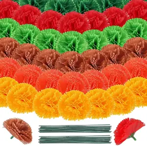 50 Pcs Artificial Marigold Flower Day of The Dead Decorations Ofrenda Decorations Dia De Los Muertos Flowers Indian Party Supplies for Backdrop Floral with Stems DIY Garland