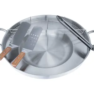 ARC 23" Comal Set – Heavy Duty Stainless Steel Concave Comal para Tacos, Discada Disc Cooker, Comal Cazo Fryer, Great for Tortillas & Taco Making (575T Set)