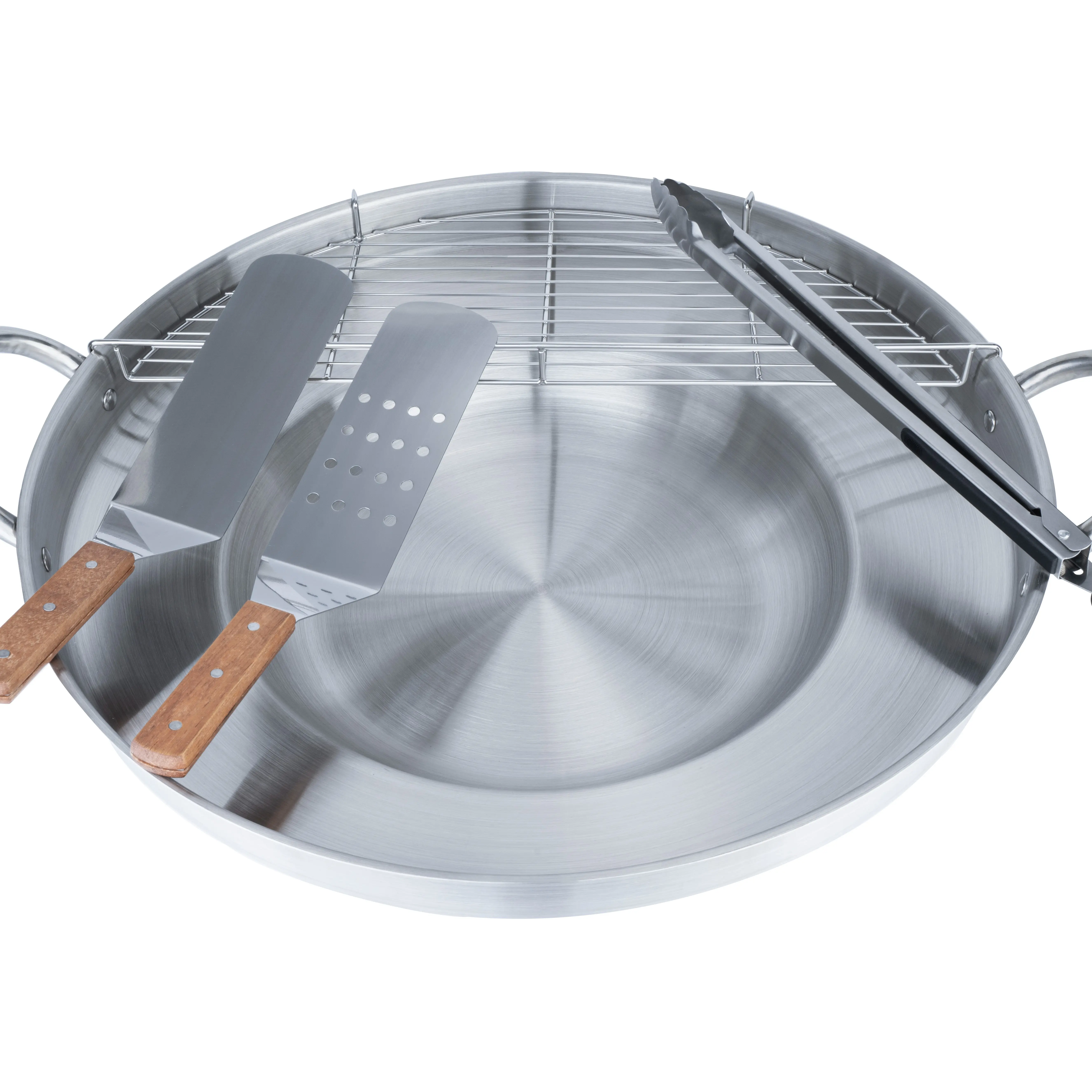 ARC 23" Comal Set – Heavy Duty Stainless Steel Concave Comal para Tacos, Discada Disc Cooker, Comal Cazo Fryer, Great for Tortillas & Taco Making (575T Set)