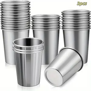 3pcs Outdoor Beer Cups 304 Stainless Steel, Camping Travel Picnic Cup, Single Layer Cold Drink Cup, Portable Carry-On