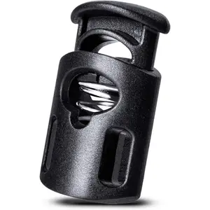 35 Pcs Plastic Cord Locks Single Hole Spring Toggle Stopper Cord Stops Fastener Toggles for Drawstrings, Paracord, Shoelaces, Bags, Clothing, and More, Black Heado