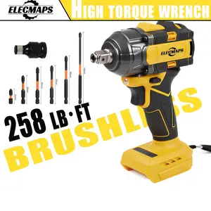 ELECMAPS 430Nm Cordless Impact Wrench, 1/2" Brushless High Torque Impact Gun, Includes 6 Phillips Bits and Socket to Hex Adapter, Variable Speed Control, Ideal for Light Duty Use, Home Improvement, DIY and Nut Removal