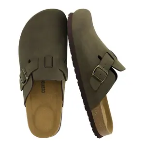 CUSHIONAIRE Haze Mens Clogs | Comfortable Slip-On Clogs for Men with Arch Support and Cork Suede Footbed Olive Nubuck 11