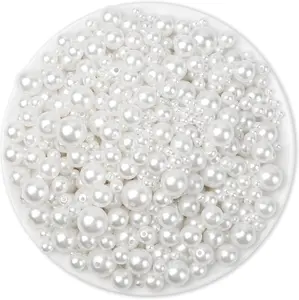 2205 count White  for Craft, Assorted Sizes   Beads, Sew on , Bulk Loose  Beads with Holes for  Making, Bracelets, Necklaces, Hairs, Decoration, Vase Filler