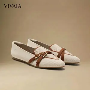 VIVAIA Pointed-Toe Aria Crisscross Loafers, Lightweight Comfortable Flats with Decorative Buckle, Spacious Pointed-Toe Work Shoes, Machine Washable Knit Loafers(Marvis)