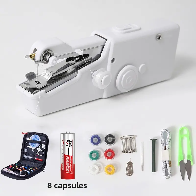 White sewing machine set + black accessory bag + 5