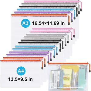 Mesh Zipper Pouch, Zipper Bags,18pcs Document Folders,for Puzzle Board  Storage,for School Office Supplies.