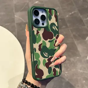 Magnetic Compatible Case for iPhone 17 16 E Pro Max 15 Plus 14 13 12 11 XS XR, Pastel Camouflage Pattern with Logo Elements Print | Silicone, Lightweight, Aesthetic, Scratch Resistant, and Cute Protection