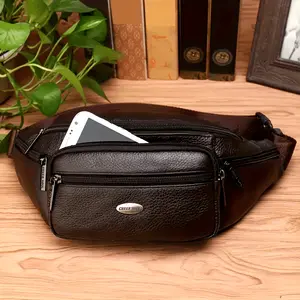 Top-Grain Genuine Leather Waist Bag, Genuine Leather Chest Bag, Thin and Lightweight Concealed Waist Pack, Phone Pouch, Multi-Functional Casual Sports Bag for Men