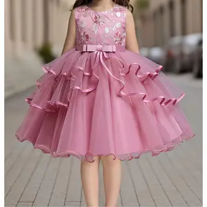 Formal Occasions Girls Mesh Embroidered Puffy A-line Princess Dress Birthday Evening Party Wedding Flower Girls Party Dress