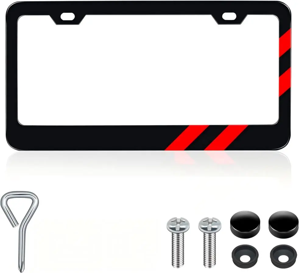 1PC Matte License Plate Frames for Dodge Charger Accessories Challenger Durango Universal Solid Rust-Proof Aluminum License Plate Cover for Front and Rear Car Tags (Red Trim)