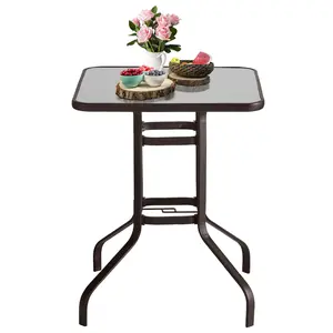 Outdoor Dining Table, Metal Steel Slat Square Patio Dining Table with Umbrella Hole for Garden, Backyard and Porch (Classic Black)