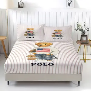 Teddy Bear Pattern Bed Sheet, Comfortable Printed Pattern, Includes 1 Bed Sheet and 2 Pillowcases, Comfortable Bedding, Non slip Dust Cover Suitable for Bedroom and Guest Room, Suitable as a Gift for Children or Adults