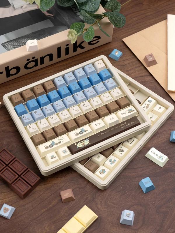 130 Keys PBT Keycaps Sea Salt Chocolate Theme Cute Keycaps Cherry Profile Dye Sublimation Custom Key Caps Set for Cherry Gateron MX Switches Mechanical Keyboards