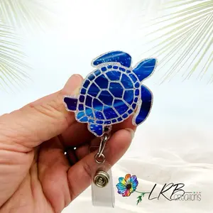 Deep Sea Turtle Badge Reel- Retractable ID Badge Reels - Interchangeable ID Holders - Beaded Nurse Badge Reel - Teacher Lanyards - Magnetic Badge Pin - Stethoscope ID Tag - Phone Tablet Grip - Handmade Gift