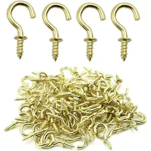 100 Pcs 1/2" Gold Self-Tapping Ceiling Cup Screw Hooks for Hanging Decorations