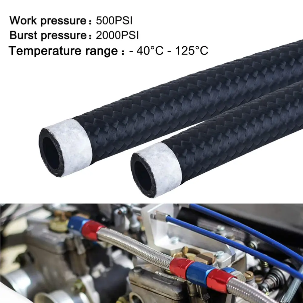 6AN Multi-Purpose Hose - Nylon Stainless Braided for Fuel Oil Air Water Lines with Chemical Resistance