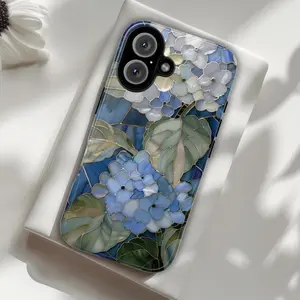 Blue Hydrangea Tough Phone Case | Floral PRINTED Stained Glass Design Art Phone Case IP 17 16 15 14 13 12 Pro Max X
