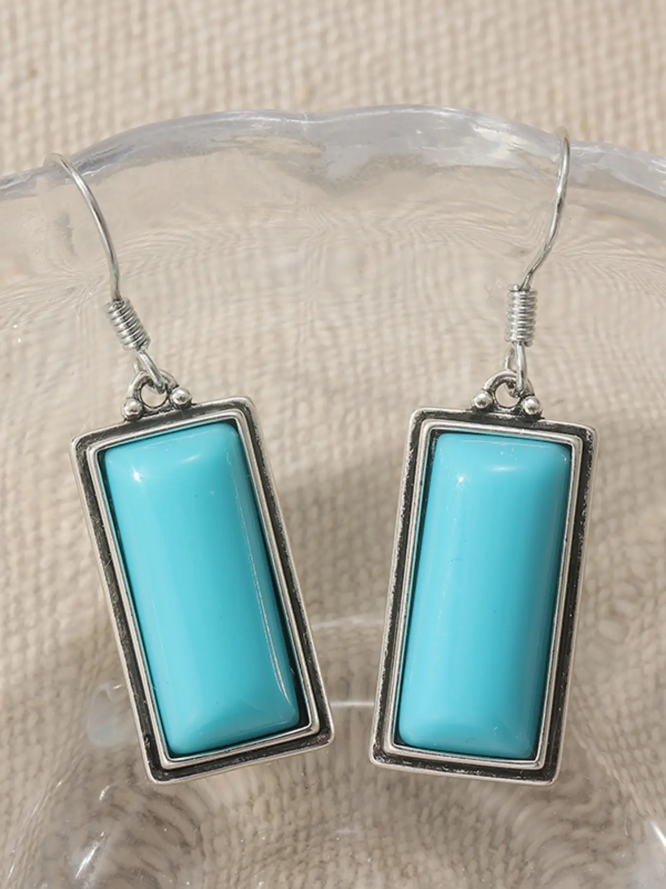 Fashion Vintage Copper Synthetic Turquoise Rectangle Pendant Earrings, Casual Handmade Accessories for Women, Ideal Gift for Friends