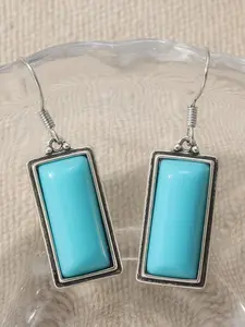 Fashion Vintage Synthetic Turquoise Rectangle Pendant Earrings, Casual Handmade Accessories for Women, Ideal Gift for Friends