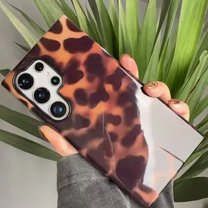 Labzone for Samsung Galaxy S26 S25, S24, S23, S22 Ultra Magnetic phone case, Brown Pink Leopard Cherry Painting, S24 Plus, [Compatible with Magsafe] pink case for women Shockproof Protective