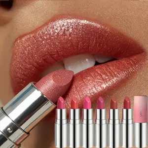 Pearlescent Matte Lipstick, Waterproof Long-Lasting Glitter Lipstick with Shimmering Finish, Metallic Pink Shade Lip Makeup, High Pigment Non-Fading Lipstick for Daily Wear, Party, Music Festival Looks, Ideal Valentine's Day & Birthday Gift for Women