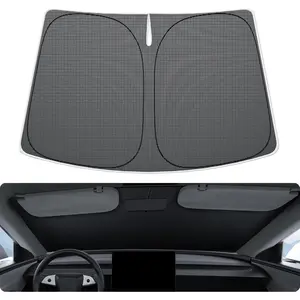 BASENOR 2026-2017 Tesla Model Y Model 3 Windshield Sunshade [Nano Ice Crystal], Folding Front Window Sun Shade, Heat UV Protection for Tesla Accessories