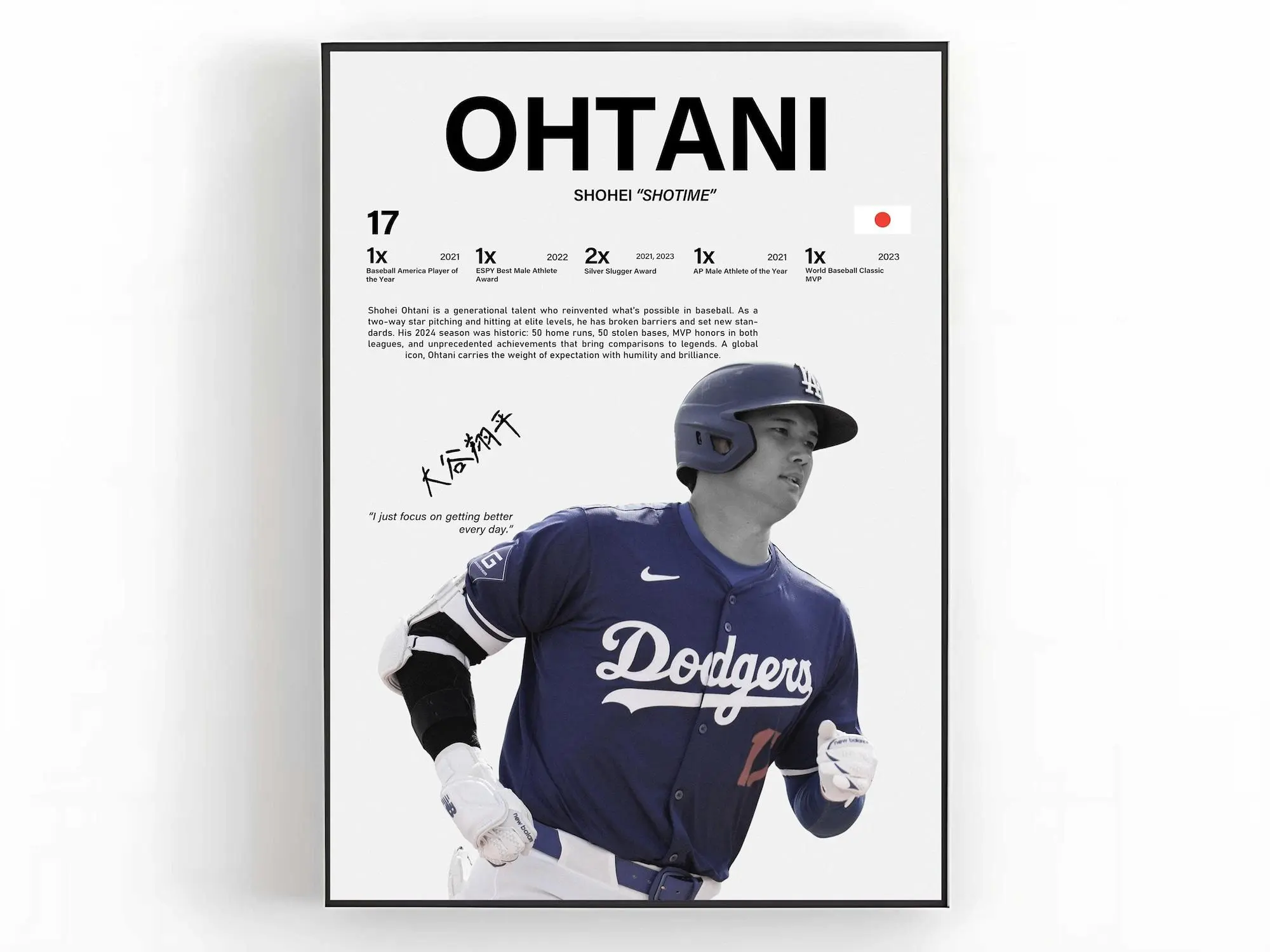 Shohei Ohtani Poster, MLB Wall Art Baseball Print Sports Room Decor Fan Gift