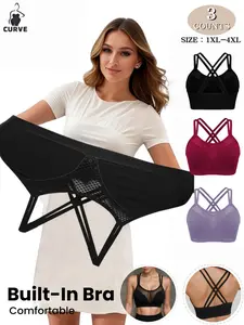 Women's Seamless Cut Out Bra, Medium Support Backless Design, Breathable Elastic Fabric, Casual Wear for Work & Sports, Criss Cross Bra