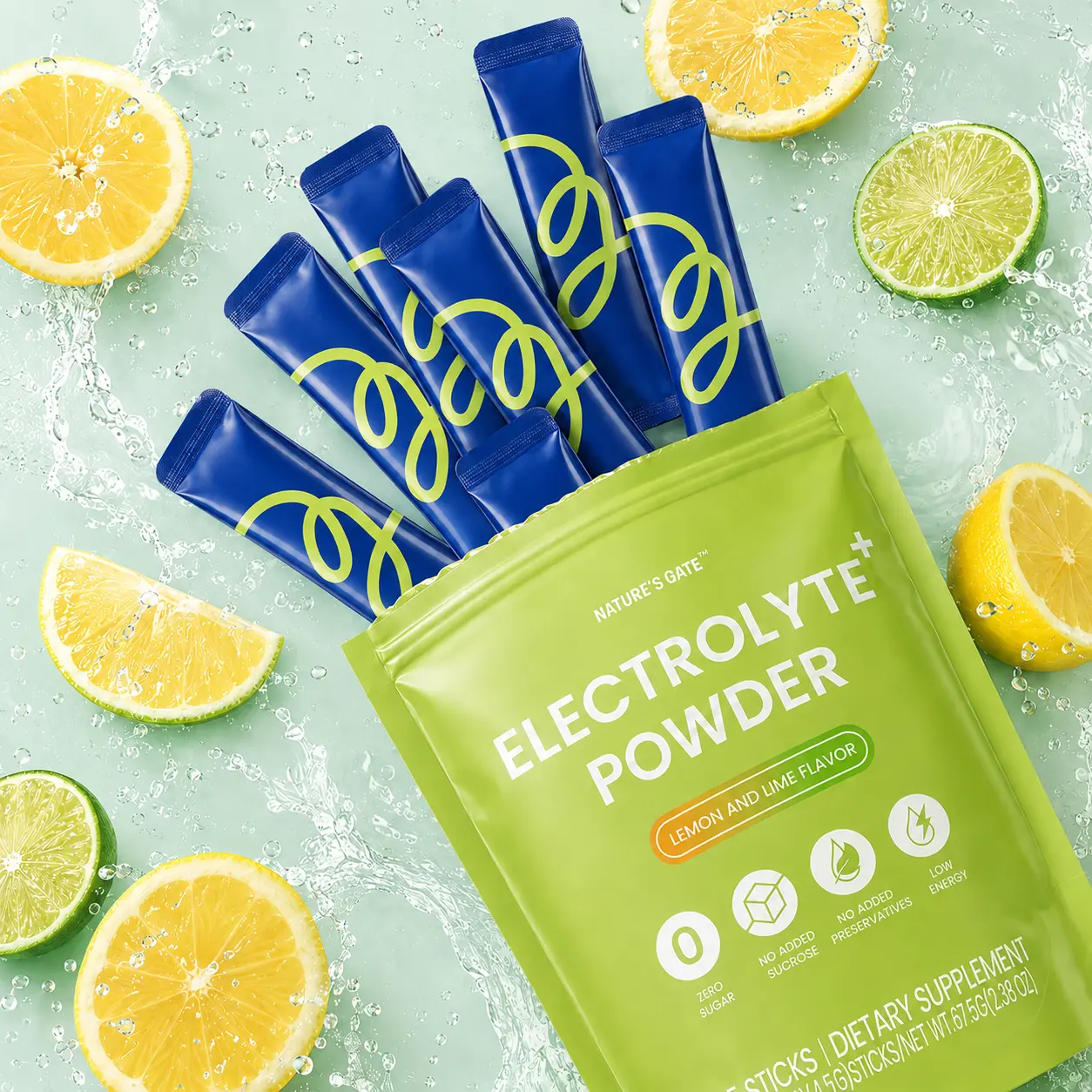 Lemon Lime Flavor Electrolyte Powder Packets 15 Individual Sticks, Sugar Free Hydration Drink Mix, Easy To Dissolve Hydration Supplement for Sports, Fitness, Hiking and Daily Use