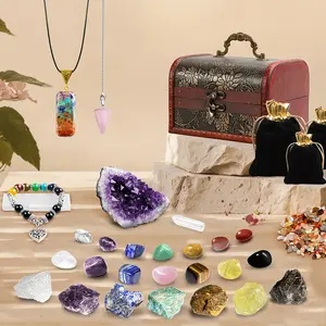 Chakra Crystals Meditation Set - 35/12-Piece Set with 7 Natural Crystal Pyramids, Home Office Decorative Ornament, Halloween Birthday Gift (Without Wooden Box) party favor valentine christmas birthday halloween