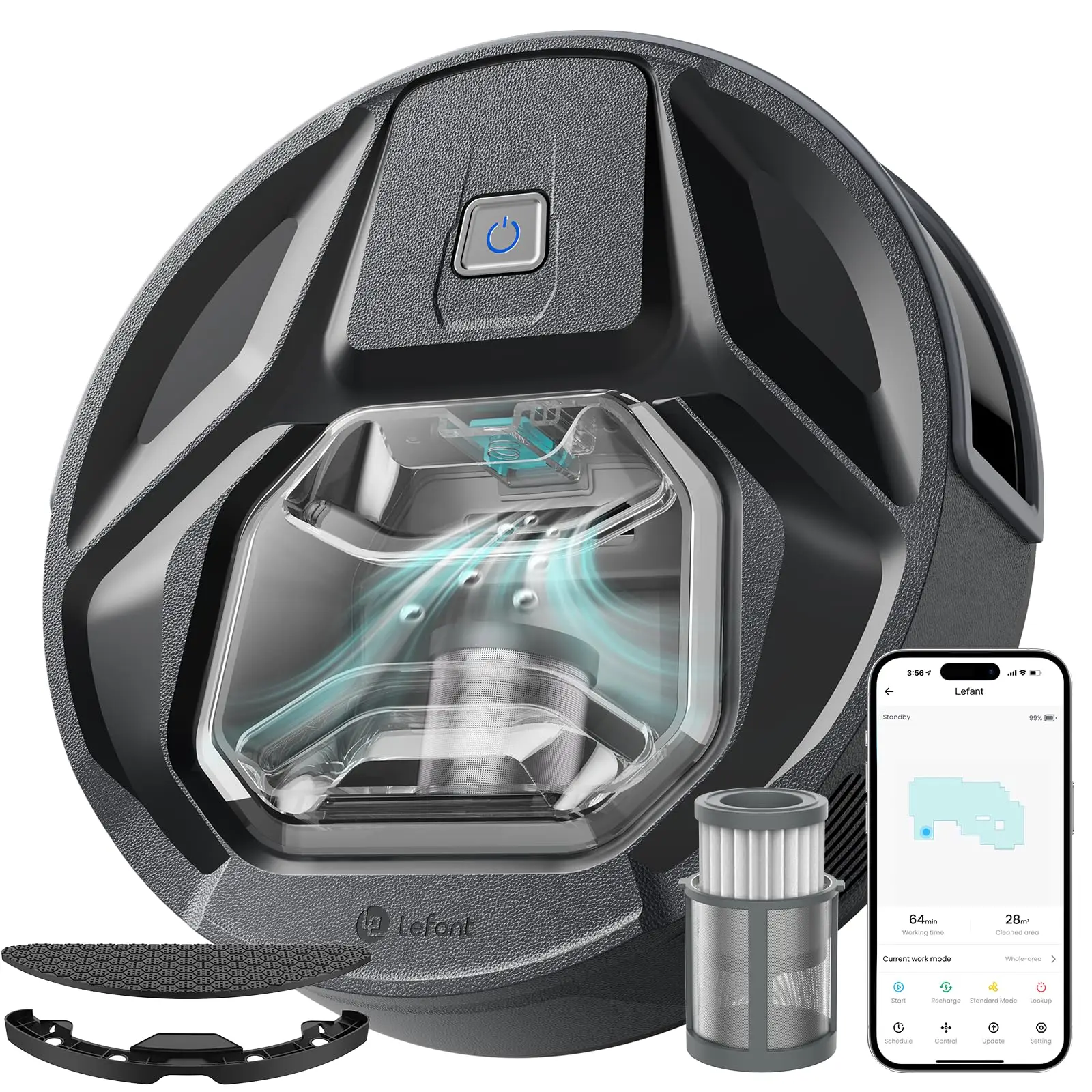 Lefant M320 Robot Vacuum and Mop Combo - 210 Min Runtime, Self-Charging, 800ML Visible Dustbin, WiFi (2.4GHz)/Alexa/App Control, HEPA Filter, Ideal fo