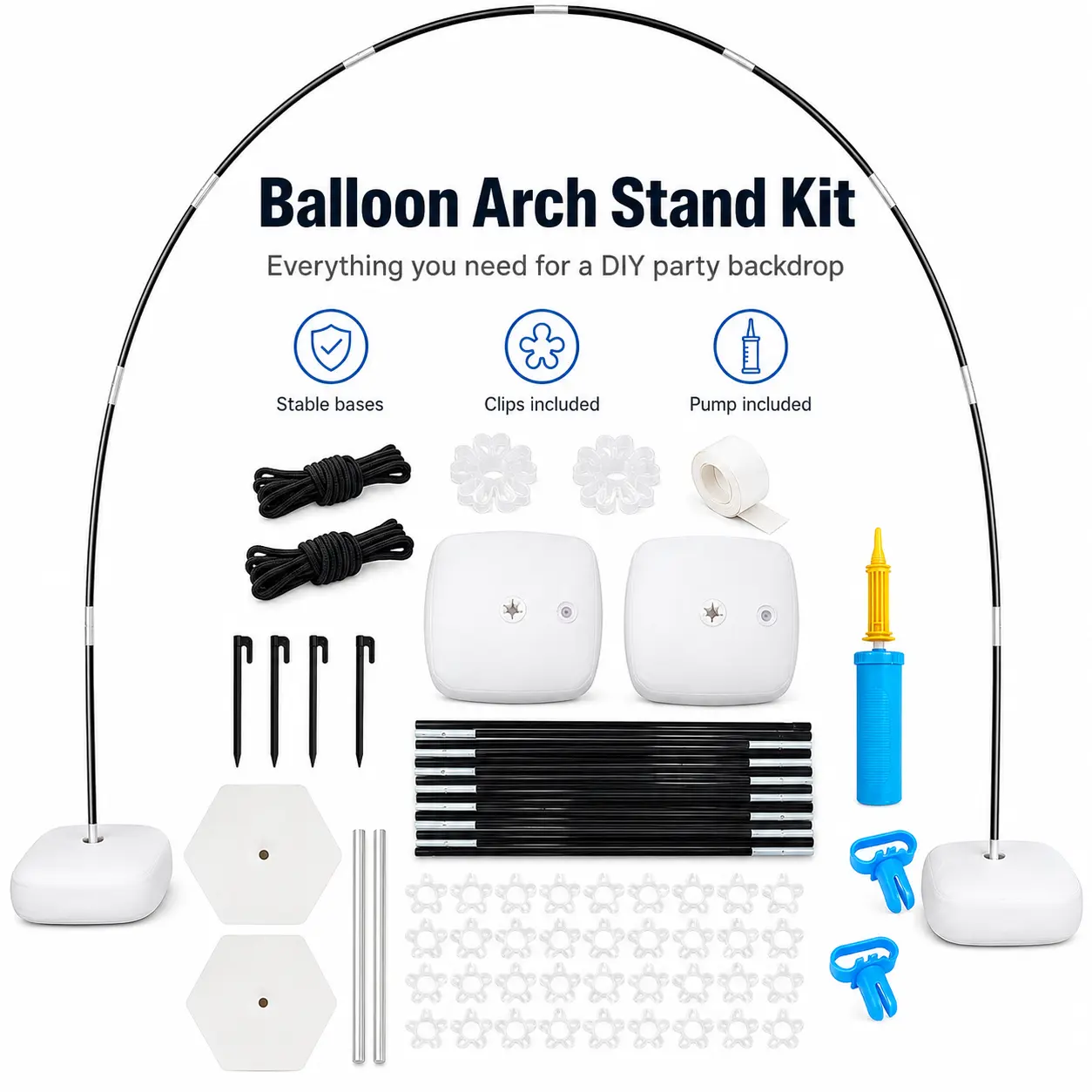AsBalloon Arch Kit with 9ft Stand, Stable Base, Easy-to-Assemble Balloon Garland Frame for Birthday, Wedding Party Decorations