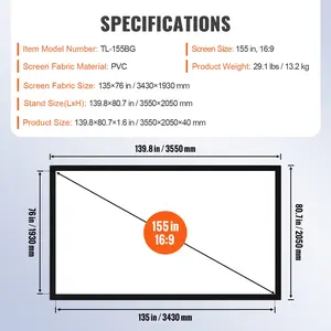 Big 155 Diagonal 16: 9 HD Projector Screen Home Theater Outdoor Use